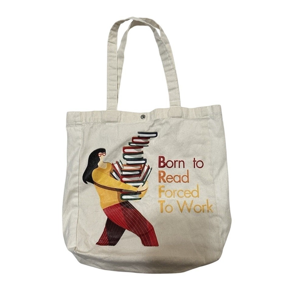 Canvas Tote Bag Book Lover Gift Eco Born to Read Forced‎ To Work Travel Reading